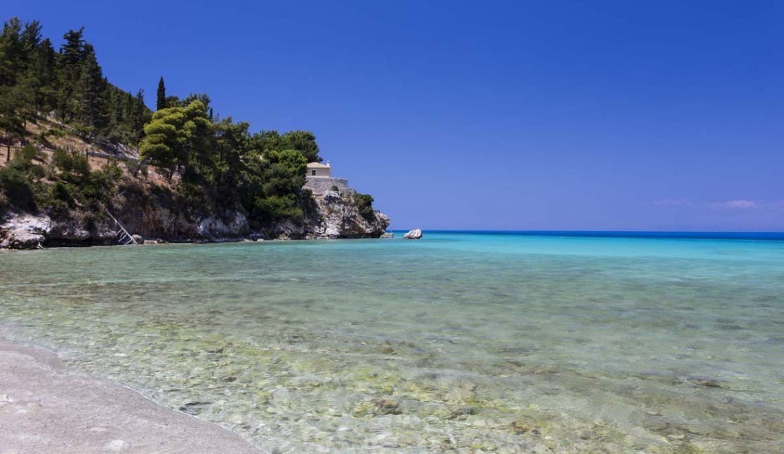 Turquoise waters of Agios Ioannis Beach at Lefkada, Greece