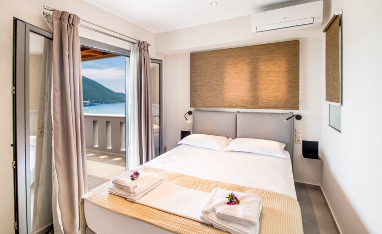 Villa Irene in vasiliki lefkada, the double master bedroom with private balcony