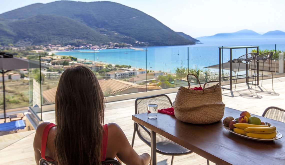 Villa maria in vasiliki lefkada greece, the dining area in the balcony with panoramic view