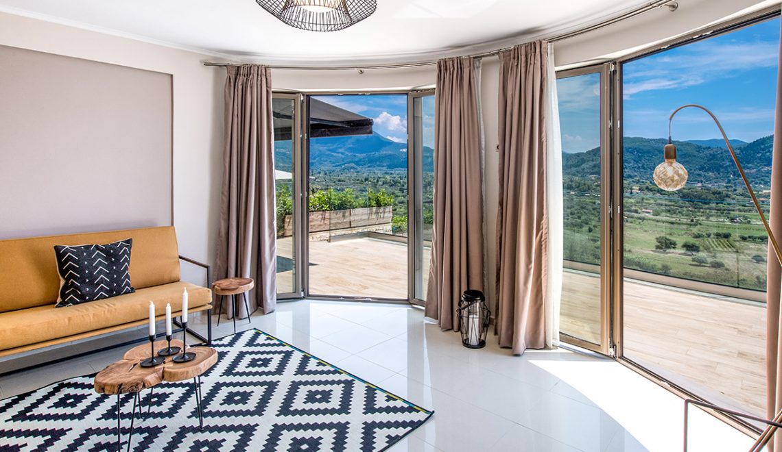 Villa maria in vasiliki lefkada luxury accommodation, the lounge area with mountain view