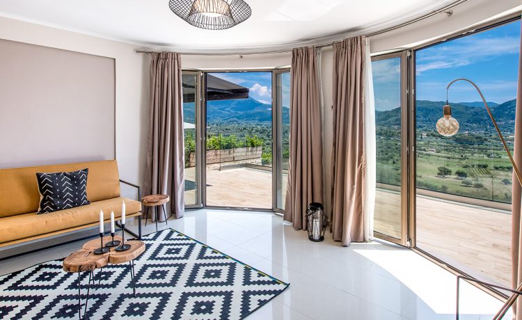 Villa maria in vasiliki lefkada luxury accommodation, the lounge area with mountain view