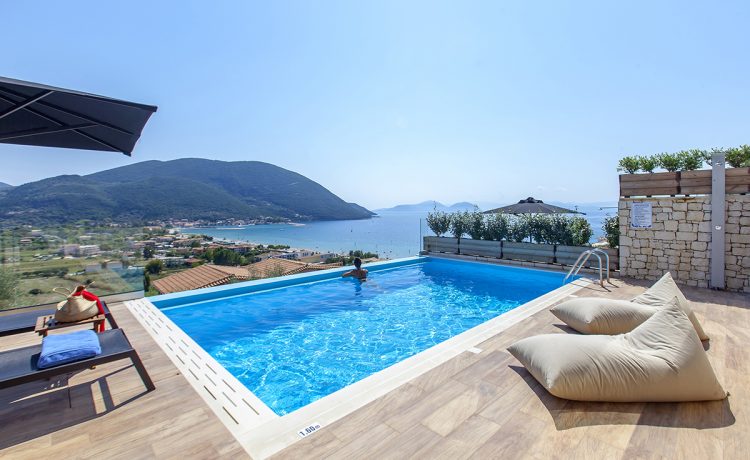 Villa Maria in vasiliki lefkada greece An accommodation with private swimming pool, sunbeds, cushions and panoramic view